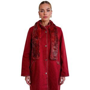 Vintage Epsilon Red Wool Coat w/ Fur Trim Women's Small Outerwear Quiet Luxury